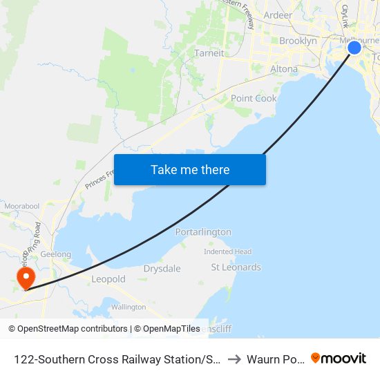 122-Southern Cross Railway Station/Spencer St (Melbourne City) to Waurn Ponds - Bal map