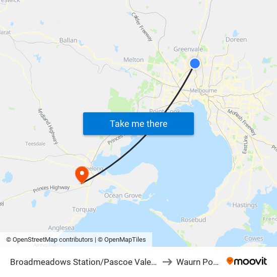 Broadmeadows Station/Pascoe Vale Rd (Broadmeadows) to Waurn Ponds - Bal map