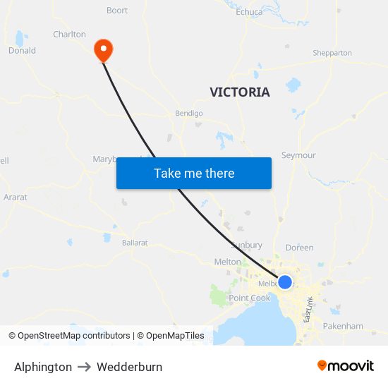 Alphington to Wedderburn map