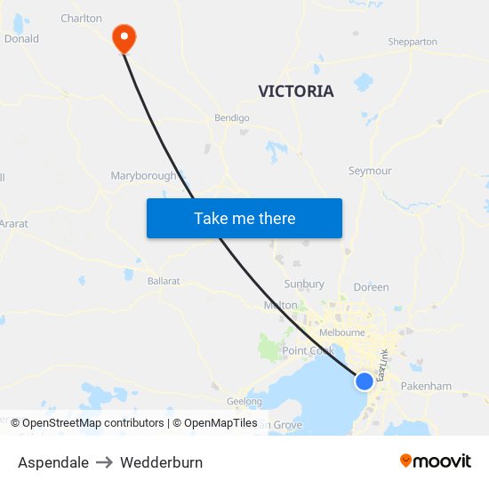 Aspendale to Wedderburn map