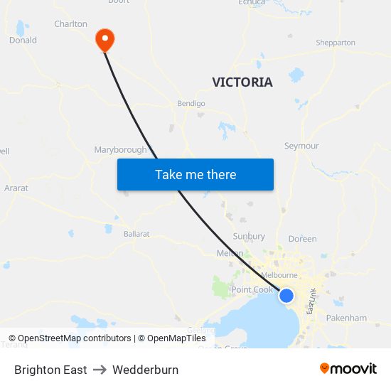 Brighton East to Wedderburn map