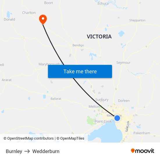 Burnley to Wedderburn map