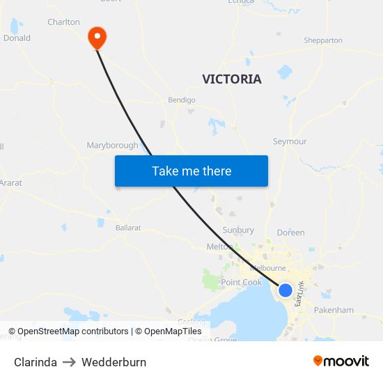 Clarinda to Wedderburn map