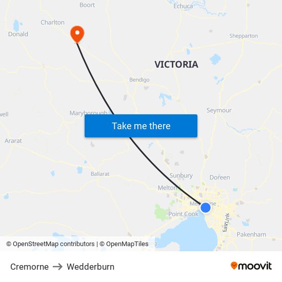 Cremorne to Wedderburn map