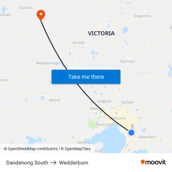 Dandenong South to Wedderburn map