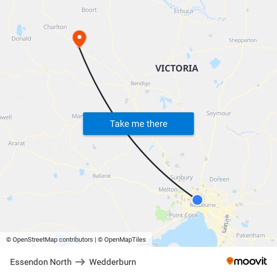 Essendon North to Wedderburn map