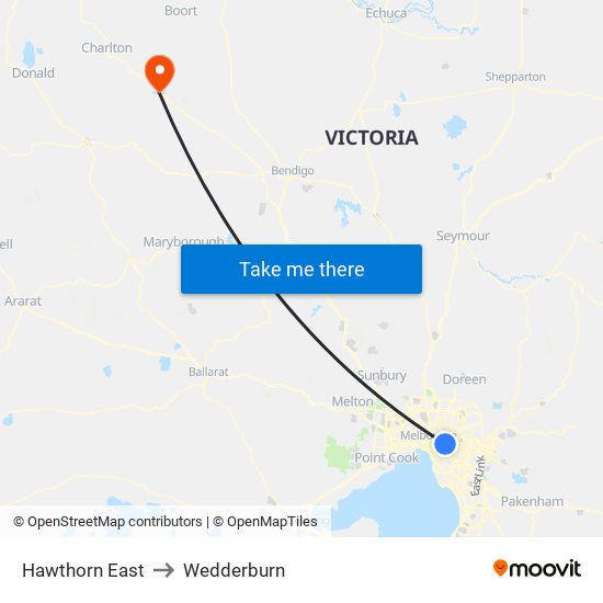 Hawthorn East to Wedderburn map