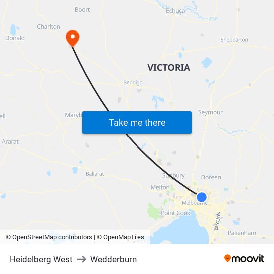 Heidelberg West to Wedderburn map