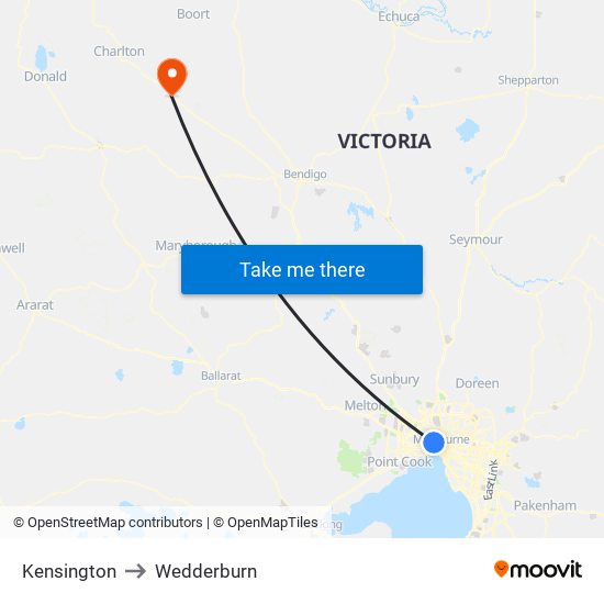 Kensington to Wedderburn map