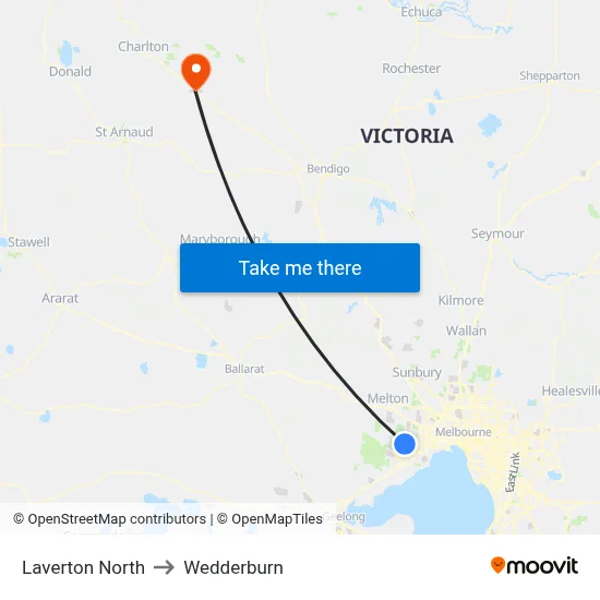 Laverton North to Wedderburn map