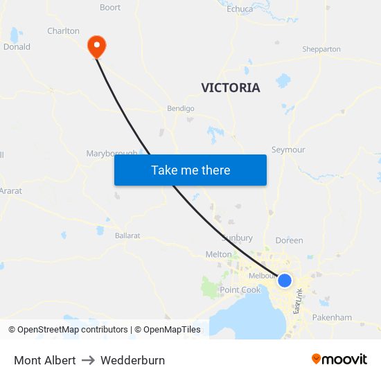 Mont Albert to Wedderburn map