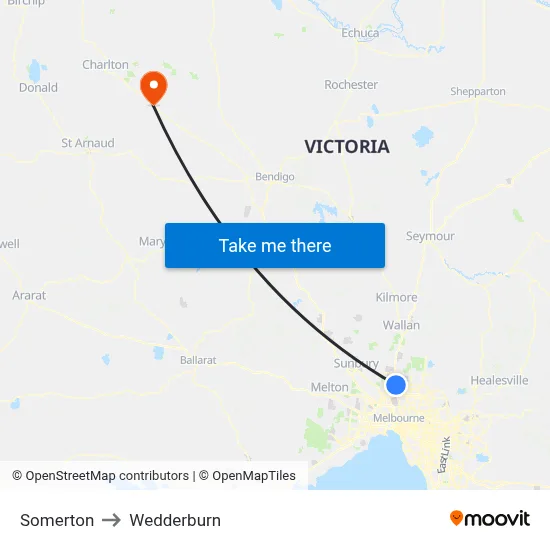 Somerton to Wedderburn map