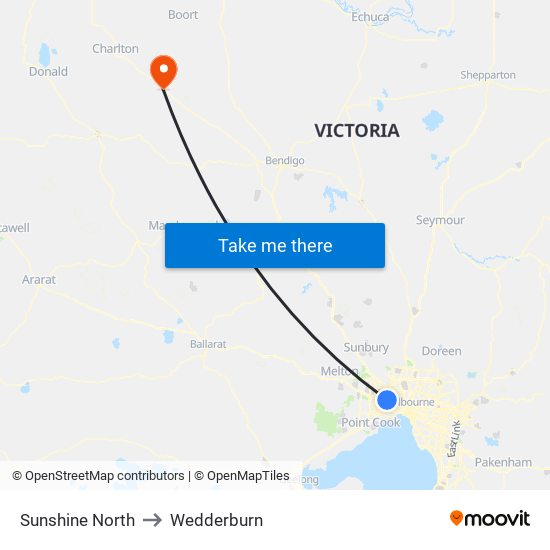 Sunshine North to Wedderburn map