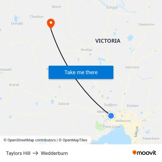 Taylors Hill to Wedderburn map
