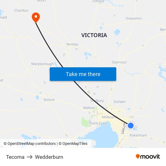 Tecoma to Wedderburn map