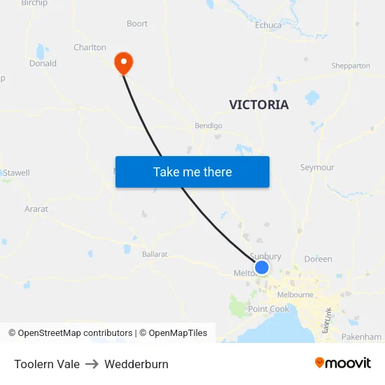 Toolern Vale to Wedderburn map