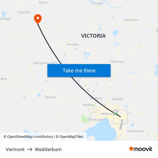 Vermont to Wedderburn map