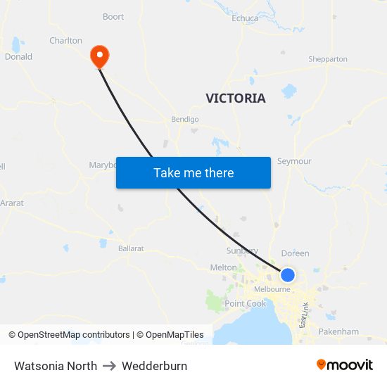 Watsonia North to Wedderburn map