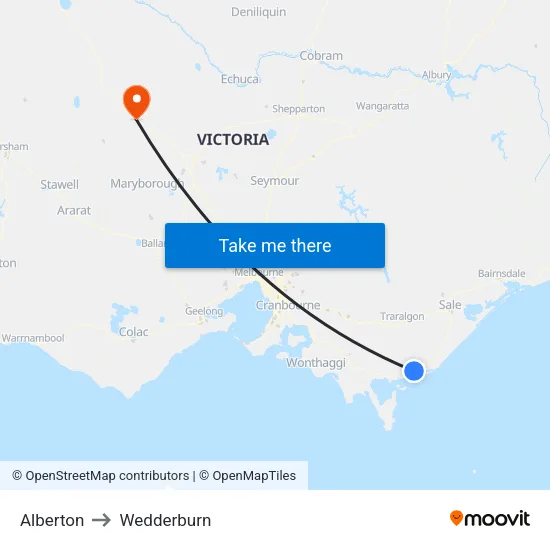 Alberton to Wedderburn map