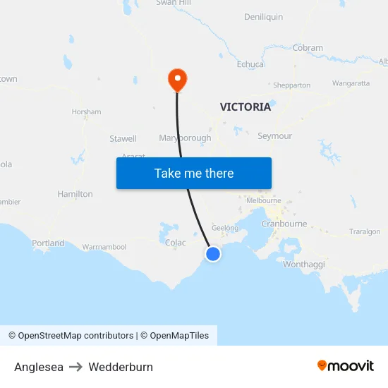 Anglesea to Wedderburn map