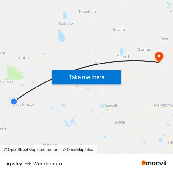 Apsley to Wedderburn map