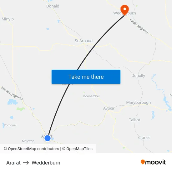 Ararat to Wedderburn map