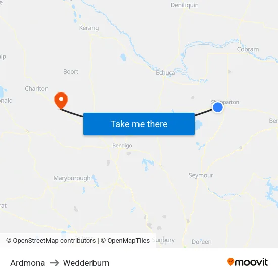 Ardmona to Wedderburn map