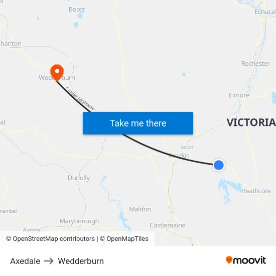 Axedale to Wedderburn map