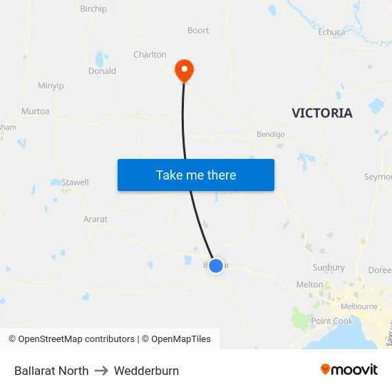 Ballarat North to Wedderburn map