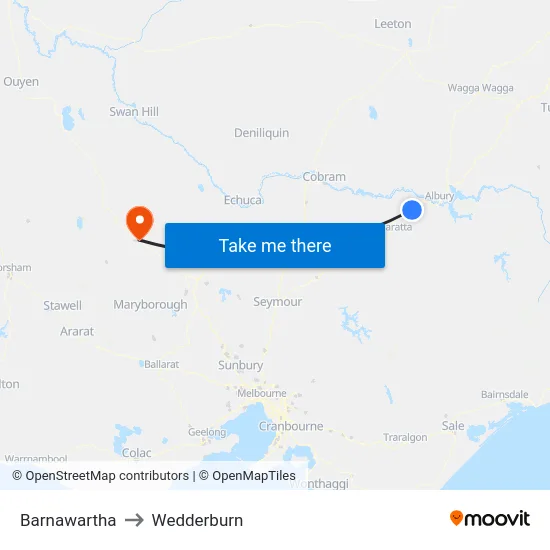 Barnawartha to Wedderburn map