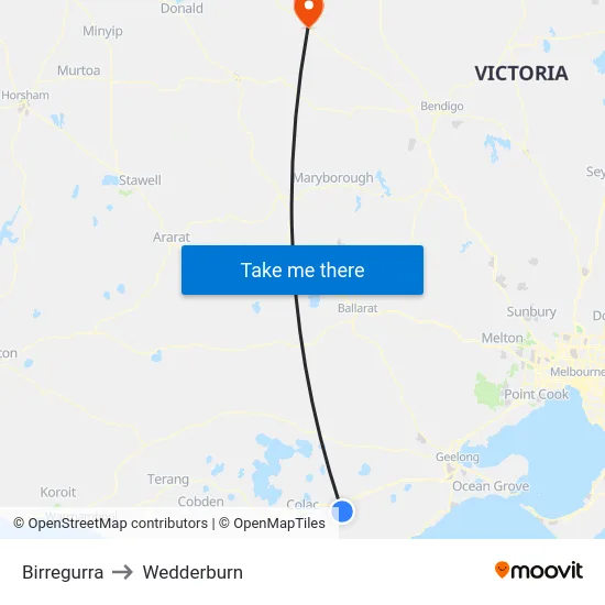 Birregurra to Wedderburn map