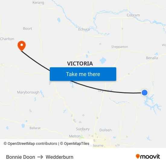 Bonnie Doon to Wedderburn map