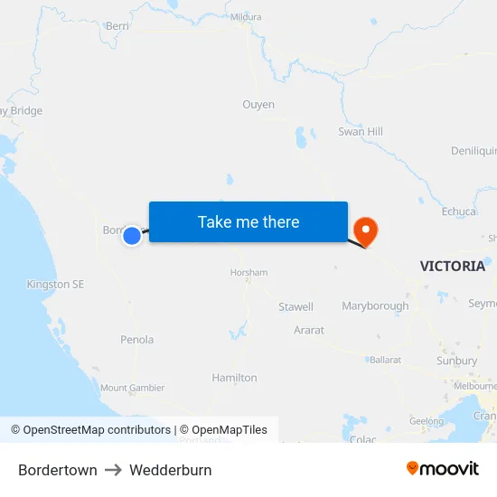 Bordertown to Wedderburn map