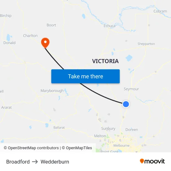 Broadford to Wedderburn map