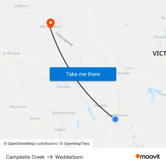 Campbells Creek to Wedderburn map