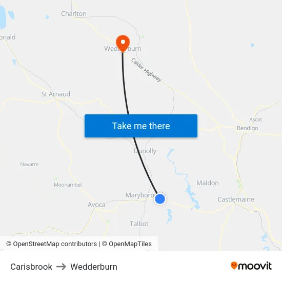 Carisbrook to Wedderburn map