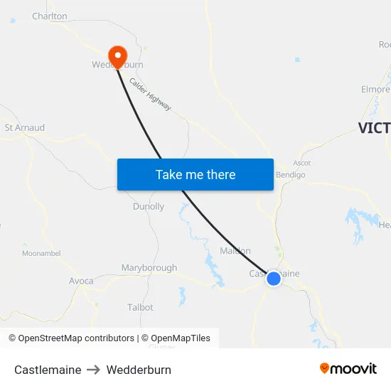Castlemaine to Wedderburn map