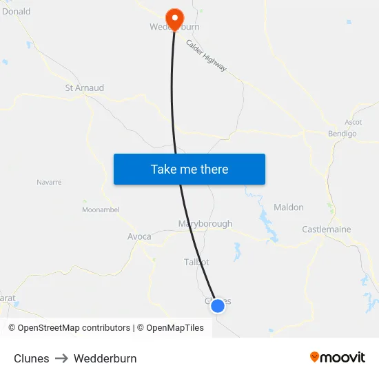 Clunes to Wedderburn map