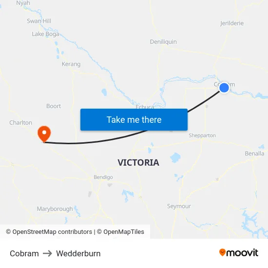 Cobram to Wedderburn map
