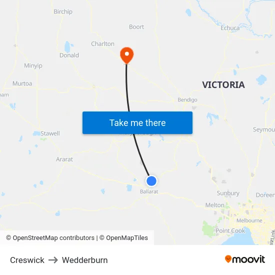Creswick to Wedderburn map