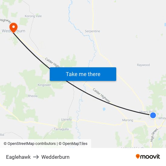 Eaglehawk to Wedderburn map