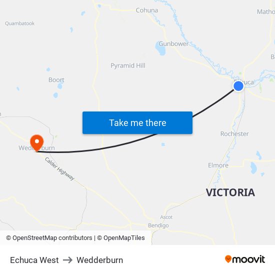 Echuca West to Wedderburn map