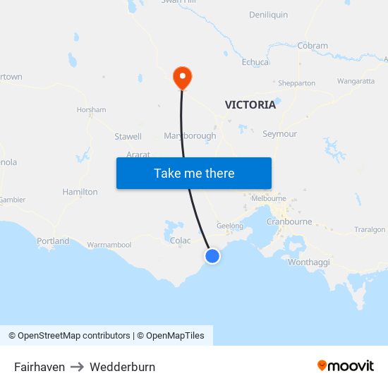 Fairhaven to Wedderburn map