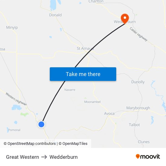 Great Western to Wedderburn map