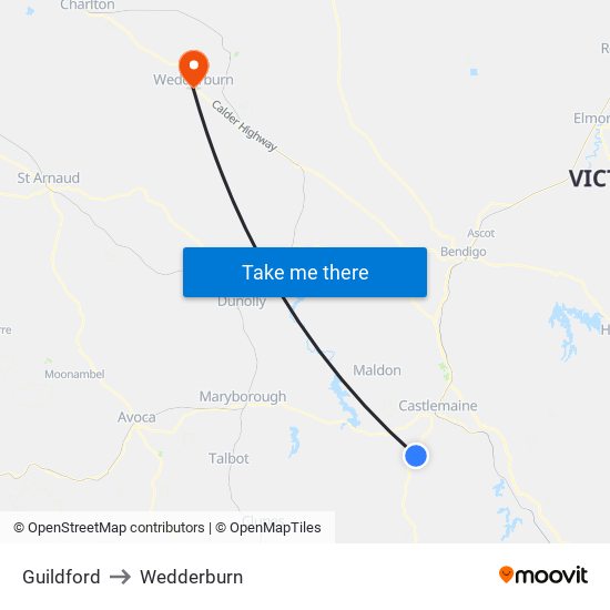 Guildford to Wedderburn map