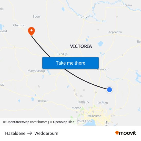 Hazeldene to Wedderburn map