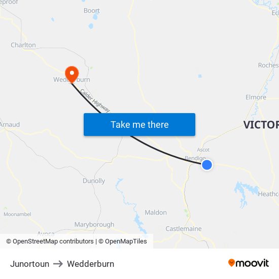 Junortoun to Wedderburn map