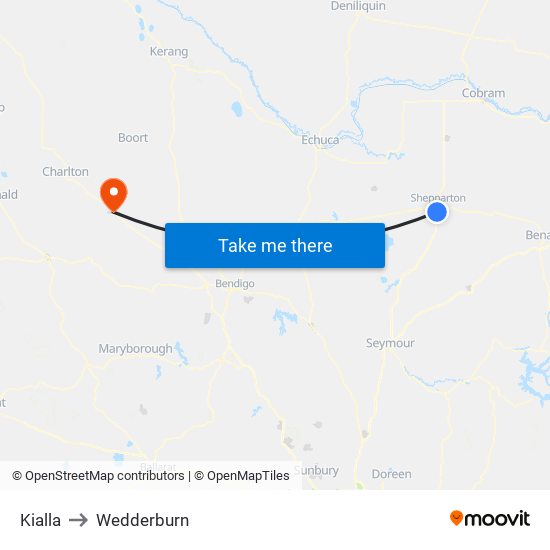 Kialla to Wedderburn map