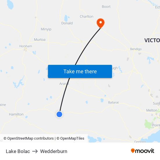 Lake Bolac to Wedderburn map