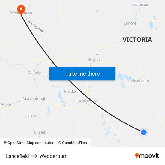 Lancefield to Wedderburn map